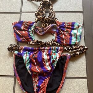 Victoria's Secret Leopard and Multicolor Bikini bottom M, top XS